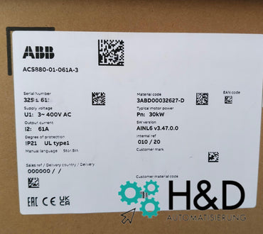ABB ACS880-01-061A-3 – Inverter – PN: 30 kW, IN: 61 A, 400 V, IP20 – Neu und versiegelt