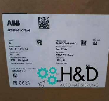 ABB ACS880-01-072A-3 – Onduleur – PN : 37 kW, IN : 72 A, 400 V, IP20 – Neuf et scellé