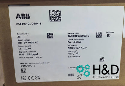 ABB ACS880-01-09A4-3 Frequenzumrichter 4kW 400V 10A Neu & versiegelt