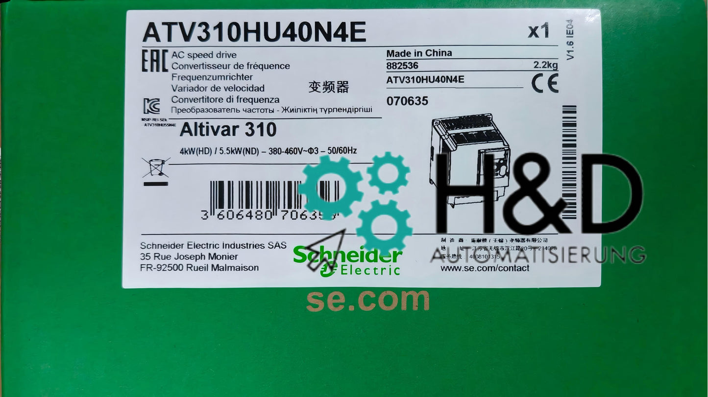 ATV310HU40N4E Schneider Electric Variateur ATV310 – 4 kW – 5,5 CV – 380-460 V