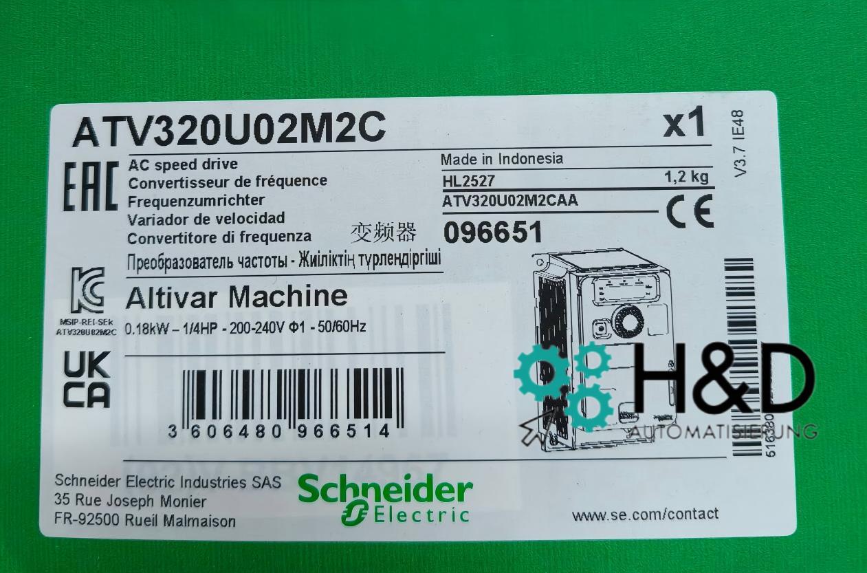 Convertidor de frecuencia ATV320, 0,18kW, 200-240V, monofásico, compacto