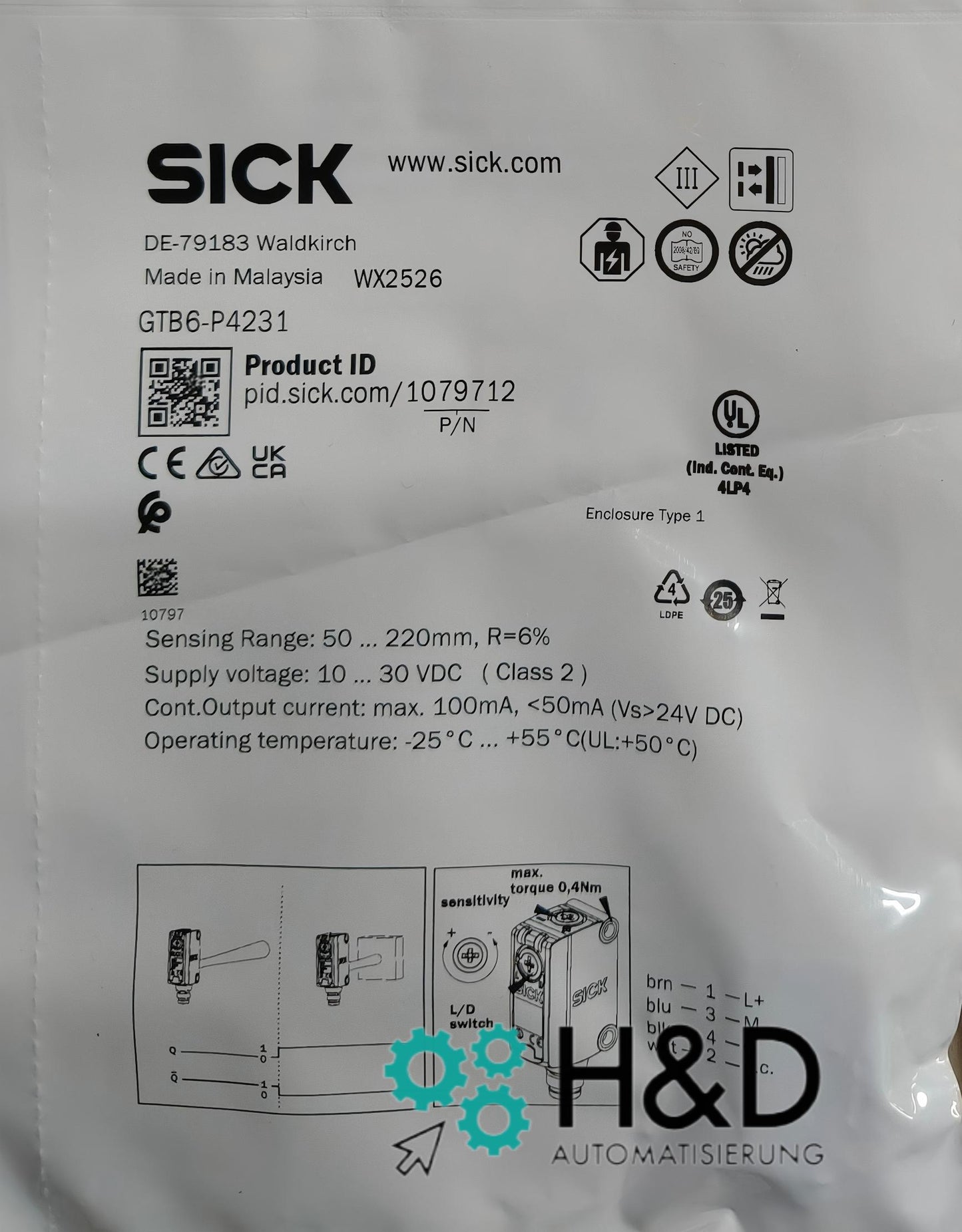 GTB6-P4231  Sick   Photoelectric Sensor  1079712  New and Sealed