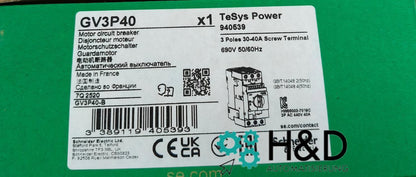 GV3P40 Schneider Electric Disjoncteur moteur, 3p, 30-40A, déclencheur magnétique