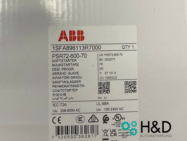 Démarreur progressif ABB PSR72-600-70 72A 208-600V AC 37kW Neuf & scellé
