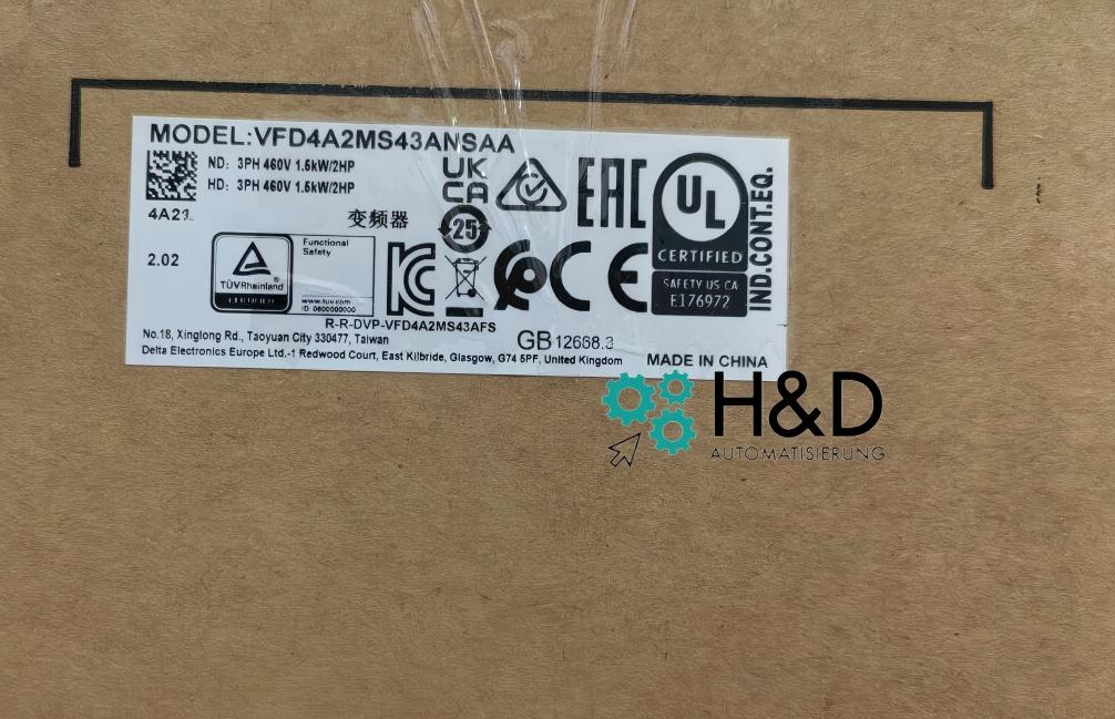 Delta VFD4A2MS43ANSAA MS300 FU 1.5kW 460V 3PH | IP20, Compatto, 0–599Hz